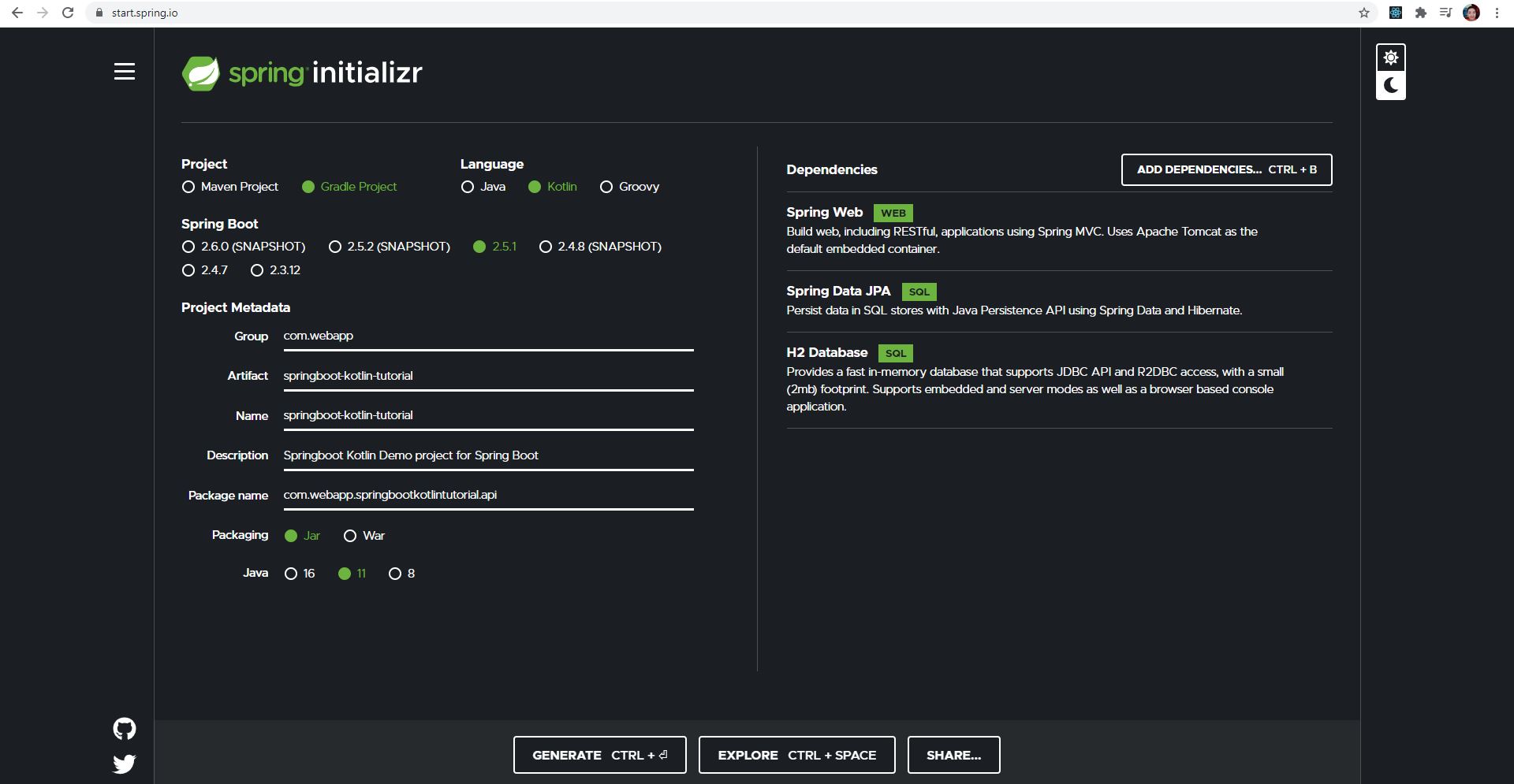 Spring Initializer Dashboard